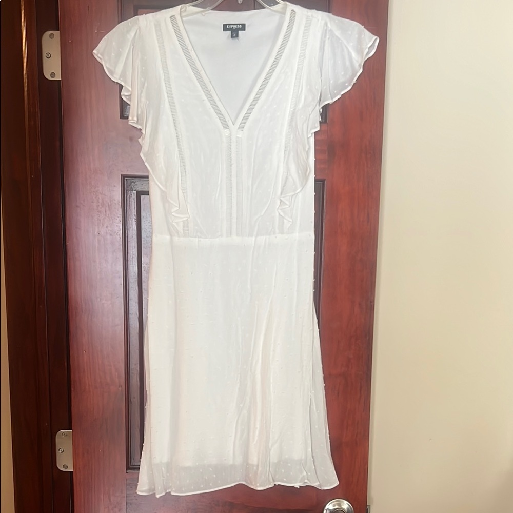 White Flutter Sleeve Dress